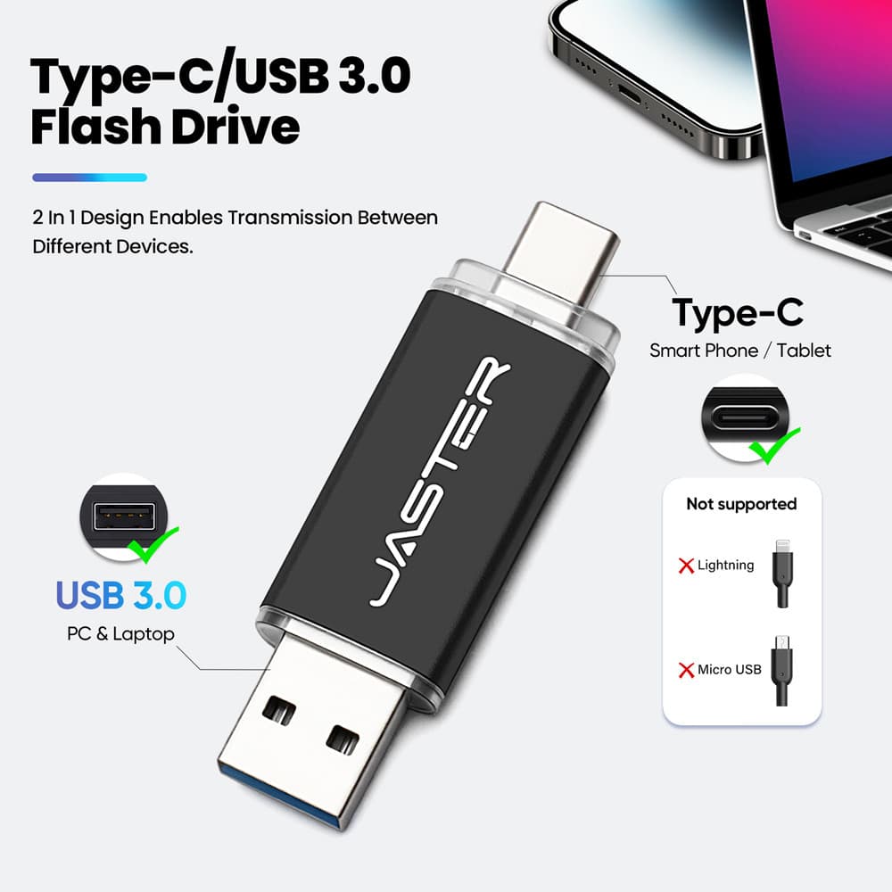 JASTER Unidade flash USB 3.0 De Alta Velocidade E Grande Capacidade 8GB TYPE-C 2 Em 1 Pendrive 4GB 16GB Mini Thumb drive