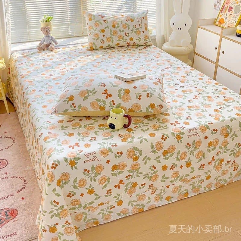 Lençóis com Estampa Floral 100% Algodão, Confortáveis e Amigáveis à Pele, Lençóis Planos Tamanho Queen para Cama, Lençói