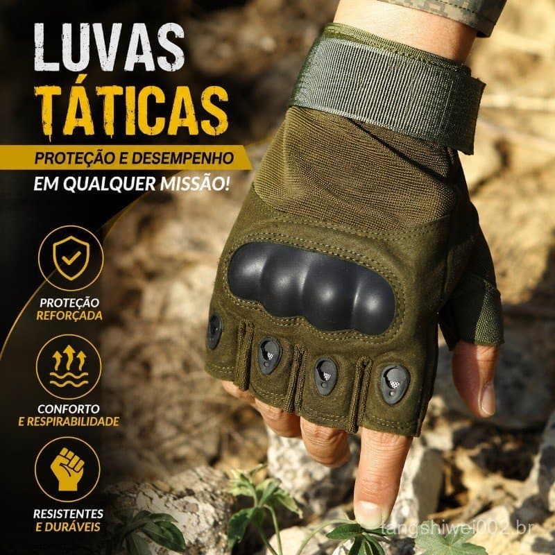 Par de Luvas Táticas Meio Dedo para Motociclistas, com Aderência e Proteção Super Resistente
