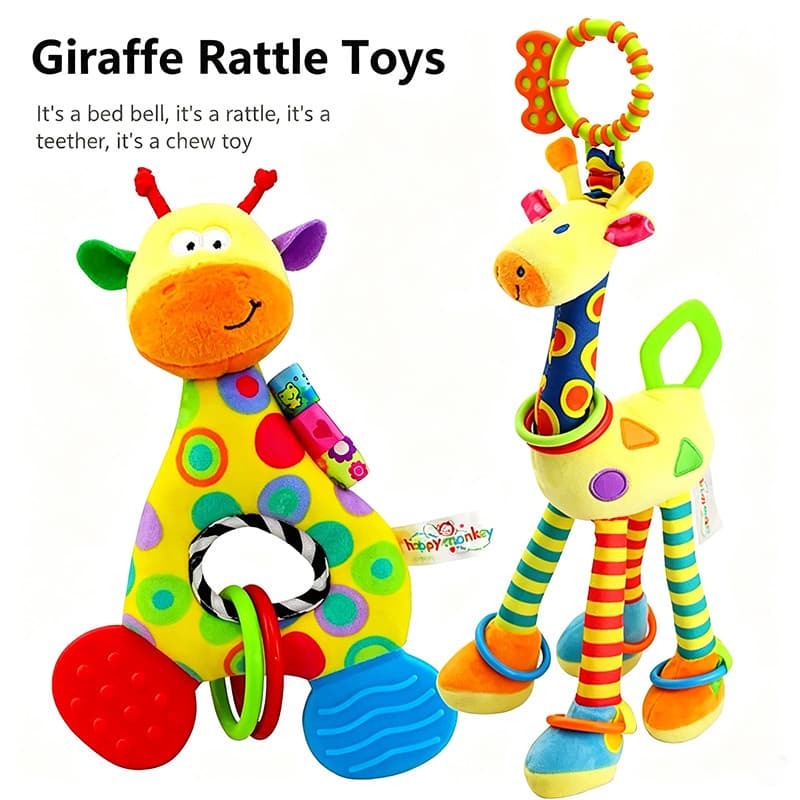Brinquedos de pelúcia para bebês, girafa macia, chocalho de algodão para bebês, boneca de brinquedo.