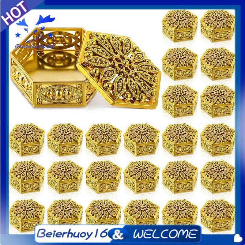 Caixa Hexagonal Dourada , Recipiente Decorativo De Doces Para Pooja , 24 Peças , Presentes De Retorno Indiano , Caixas H