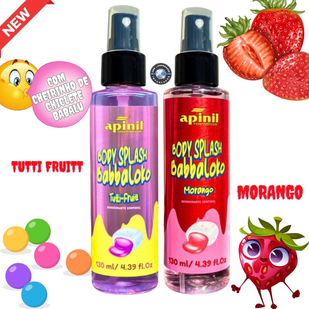 Kit 1 ou 2 Body Splash Corporal Com Cheirinho de Chiclete - Morango e Tutti Fruitt