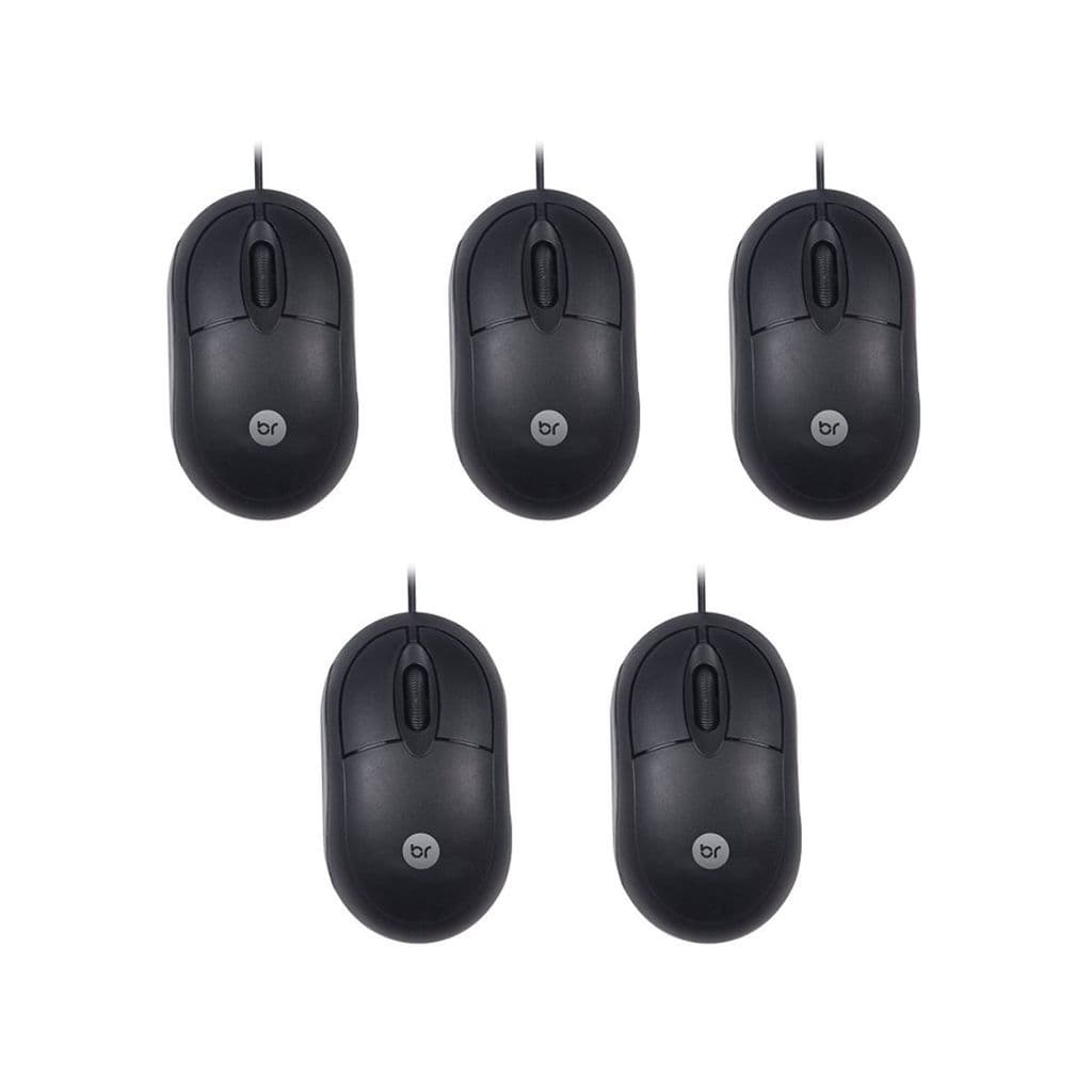 Kit 5 Mouse USB com Fio Preto 1000 DPI — Ergonômicos, Precisos [Atacado]