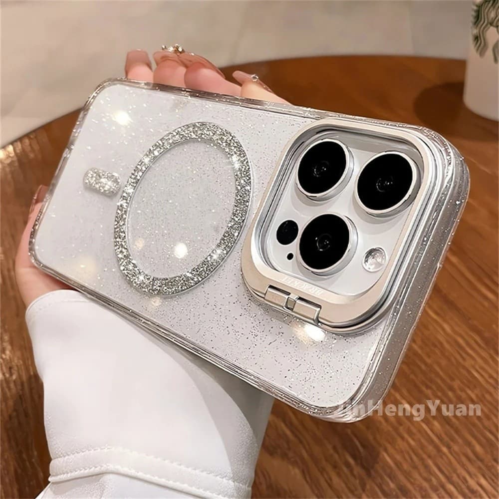 Suporte Lente Magnético Absorção Pó Espumante para iPhone 16 15 14 13 12 11 Pro Max - Capa Proteção
