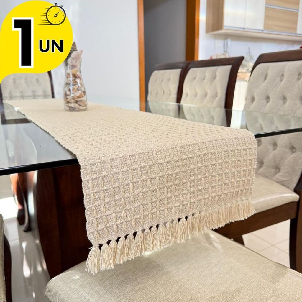 Trilho de Mesa Posta Cru Boho Luxo Jogo Americano, Aparador ou Centro, Ideal para Proteger Mesa    .