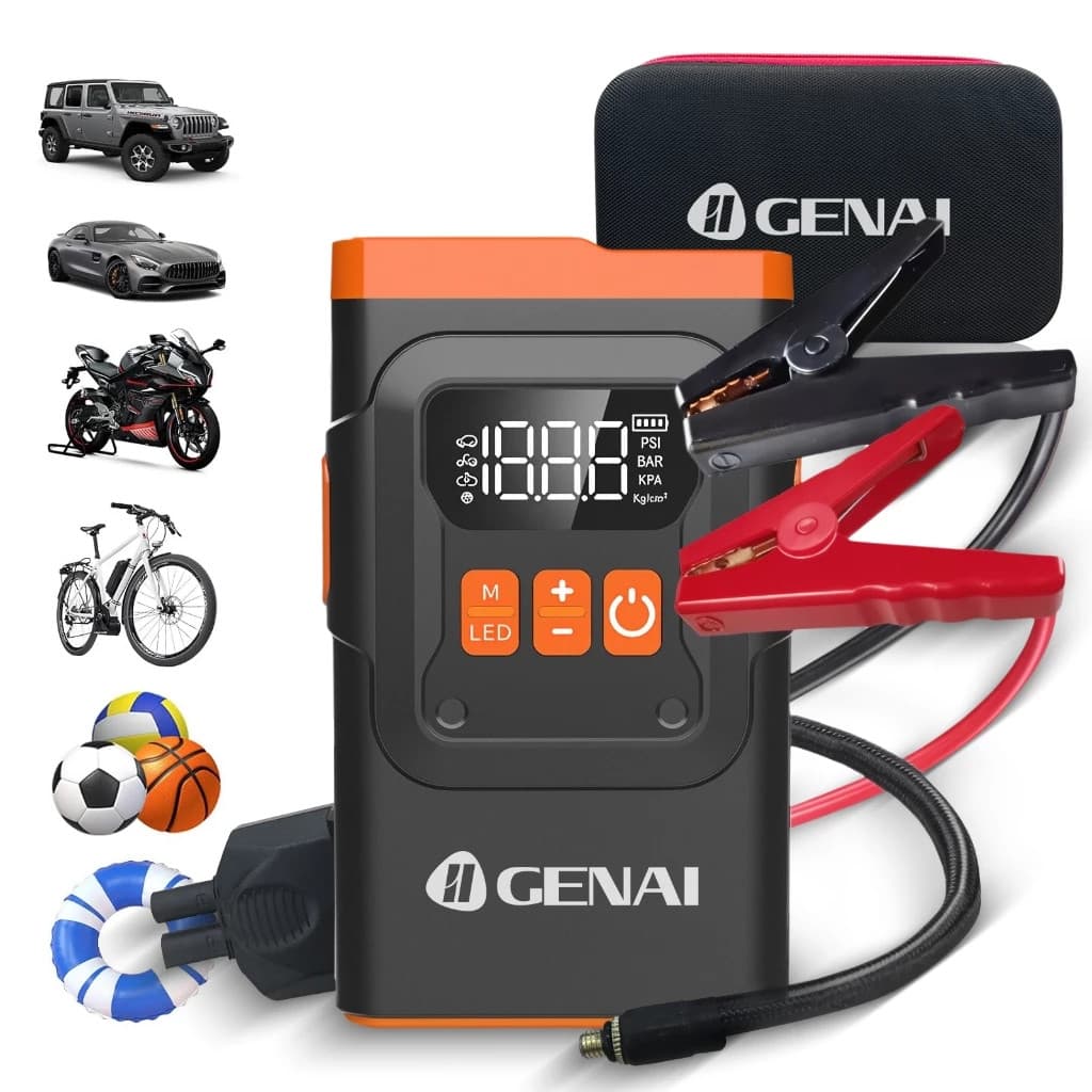 Compressor de Ar Sem Fio + Arranque Emergência 480A + Power Bank - GENAI Multifuncional