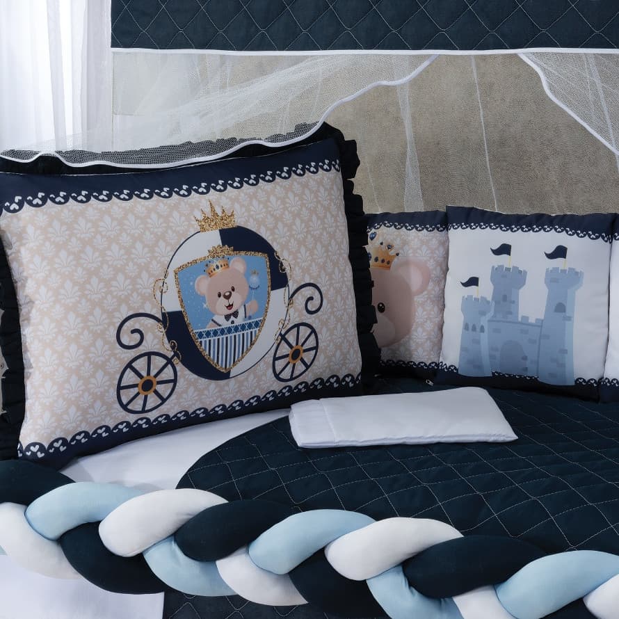 Kit Berço Completo De Menino Principe Marinho 12 Peças Padrão Americano Enxoval Algodão Decorado