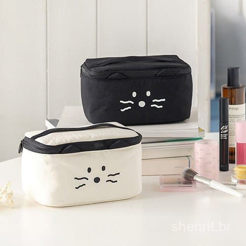 ‌ 2025 Bolsa Cosmética De Gato Fofo-Organizador Portátil De Higiene Pessoal À Prova D'água Com Alça (Design Moderno Esta