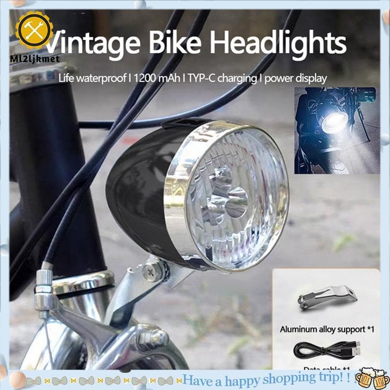 Farol De Bicicleta Retrô Tipo C Recarregável ClassicMountain Bike Front Light 3 LEDRoad Acessórios De Ciclismo