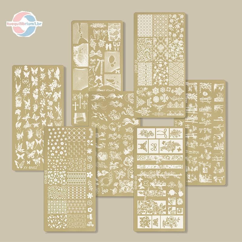tue 12x6cm Dourado Retangular Placas De Carimbo De Unhas Bowknot Borboleta Flor Fogos De Artifício Projetos Modelo De Ar