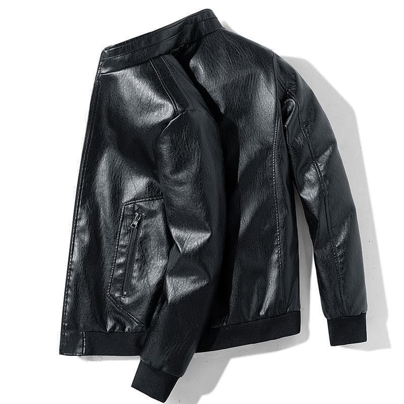 Jaqueta masculina de couro PU para primavera e outono, estilo casual para motociclistas.