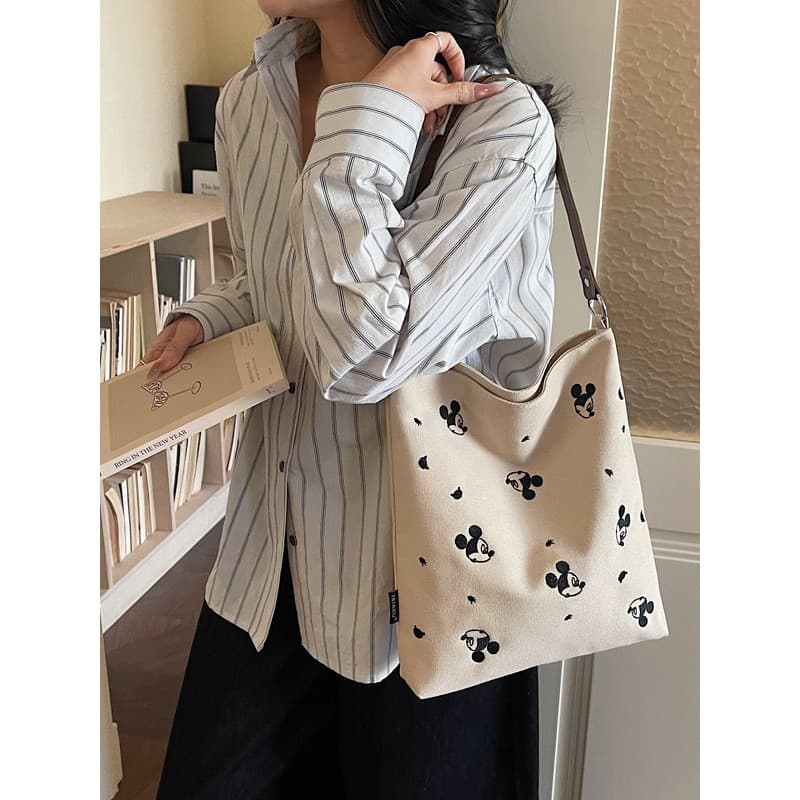 Bolsa Tote estampada de desenho animado, bolsa feminina de grande capacidade Casual de ombro, bolsa de lona para trabalh