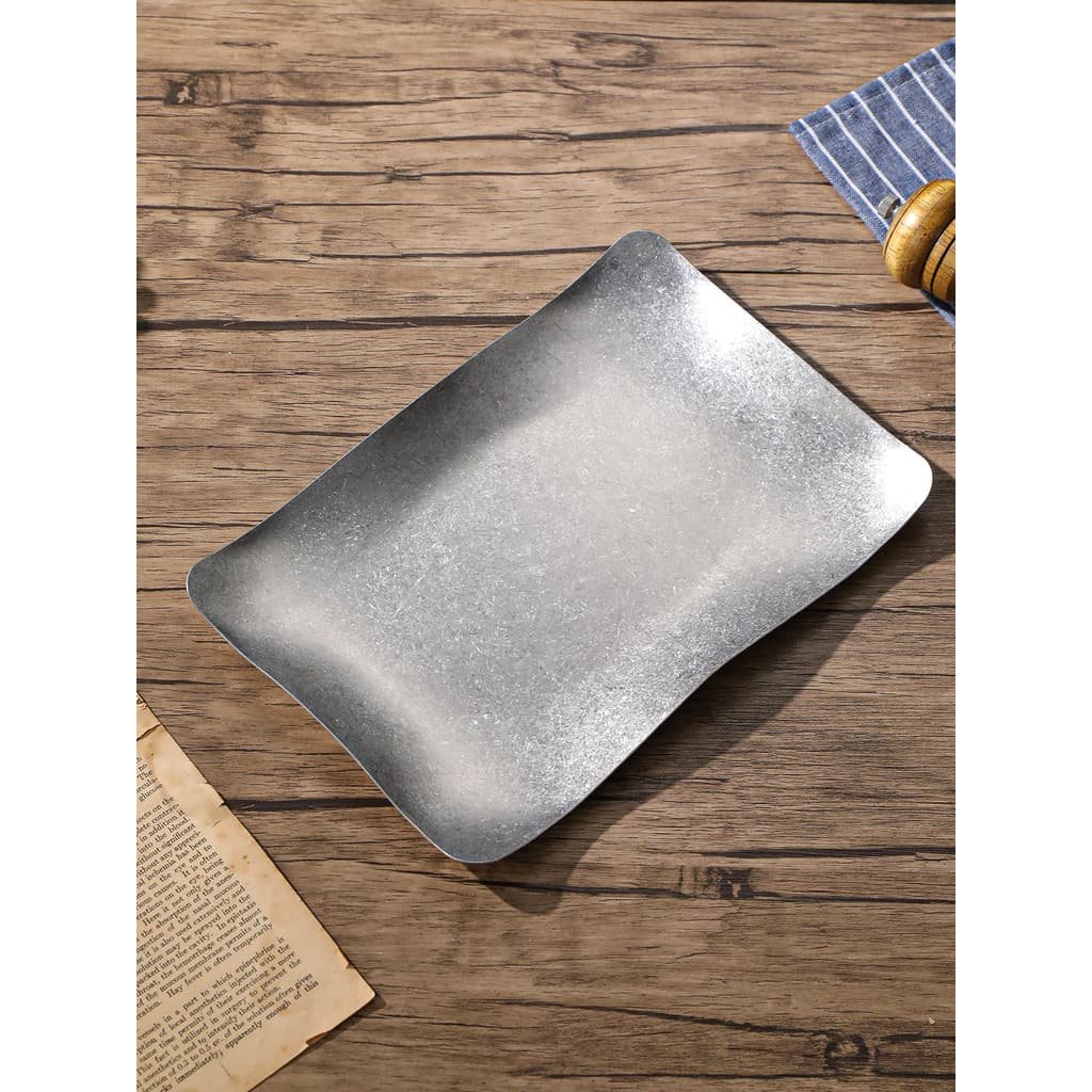 Japonês Retro aço inoxidável em forma de onda pequena placa criativa de aço inoxidável retangular toalha placa sobremesa