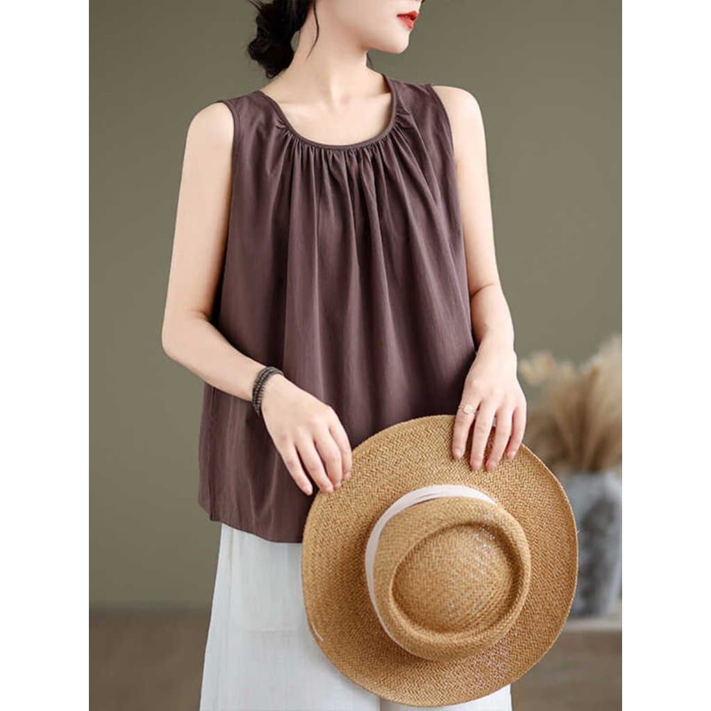Camisola de linho de algodão feminina verão novo estilo solto tamanho grande sem mangas superior exterior usar camisa de
