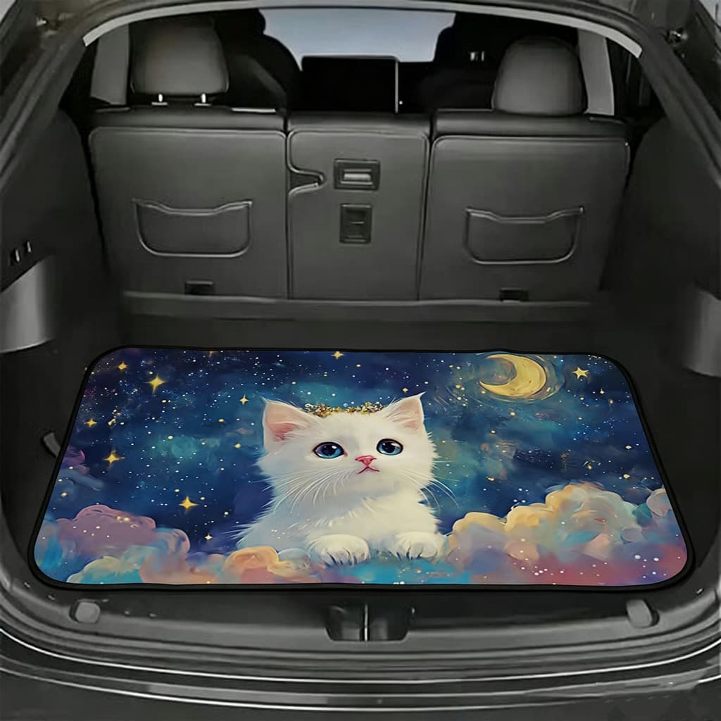 Conjunto de 1 peça de tapete de porta-malas de carro, plano 2D, tapete de porta-malas de carro branco estilo fantasia ga