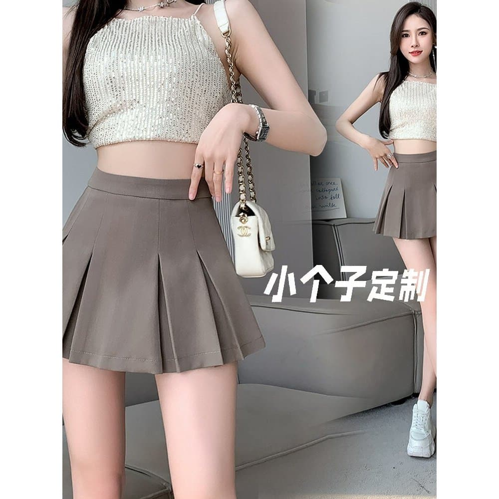 Menina quente cáqui Anti-reflexo saia feminina primavera pequeno novo estilo cintura alta a linha jk saia plissada calça