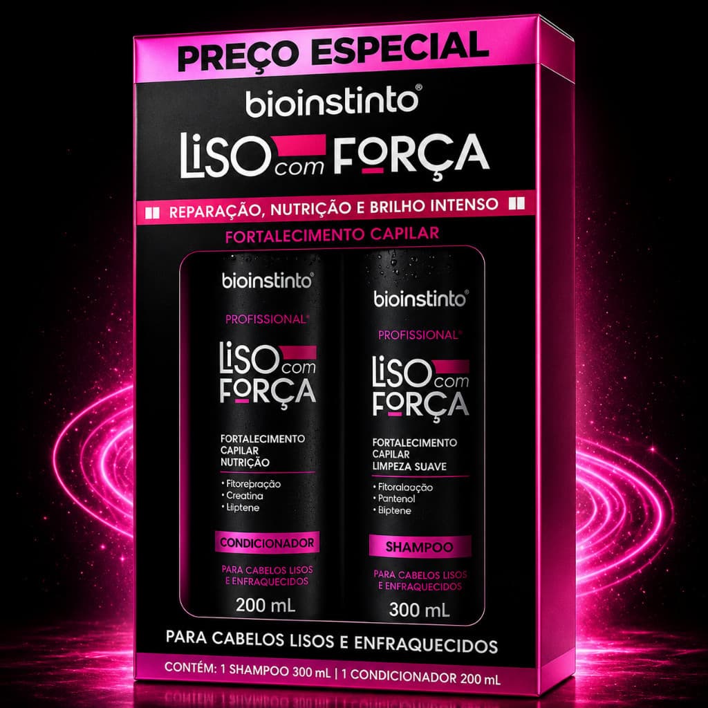 Kit Bio Instinto Liso com Força Shampoo 300ml + Condicionador 200ml Fortalecimento Capilar
