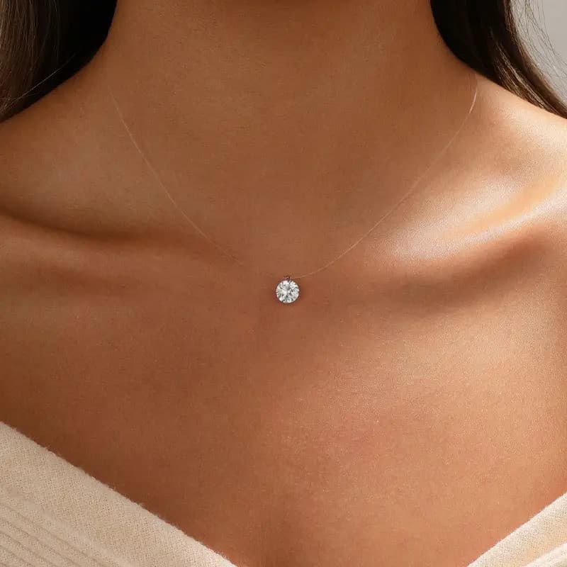 Colar feminino Tasiso com pingente de zircônia cúbica flutuante em cordão transparente invisível, gargantilha minimalist