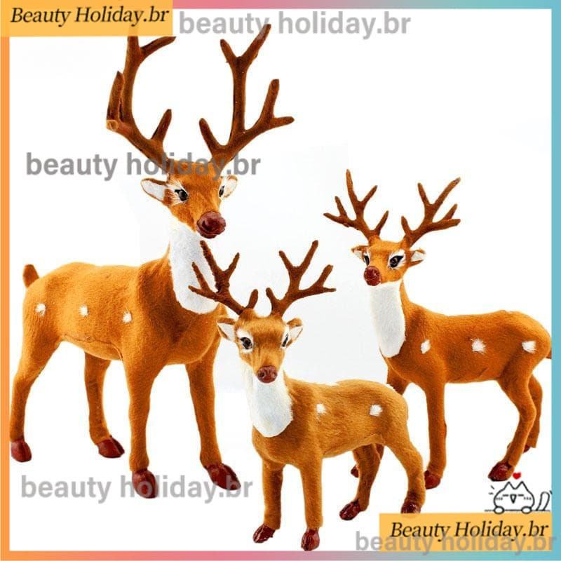 Kit de 3 Peças Decoração de Natal Simulada de Rena Elk Família Ano Novo Navidad Noel Adereços Infantis Presente Ornament