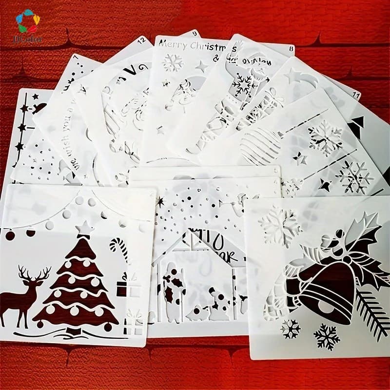 Stencil Natal Para Pintura 6/12 Pcs Modelos De Pulverização De Desenho Reutilizável Para Artesanato