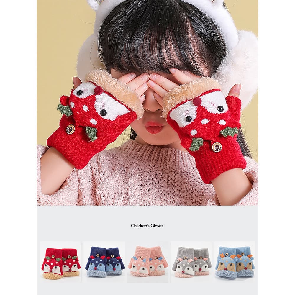 W inverno crianças luvas de lã natal bonito dos desenhos animados meninos meninas bebê médio crianças velo algodão quent