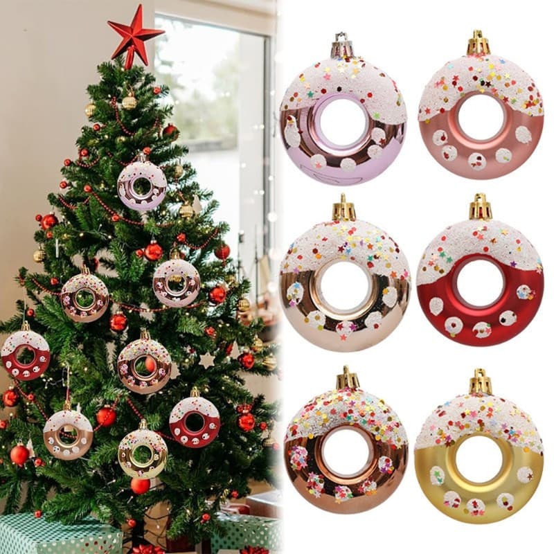 4 Peças Bola De Natal Decoração De Árvore Donuts De Plástico Pingente Enfeites De Casamento