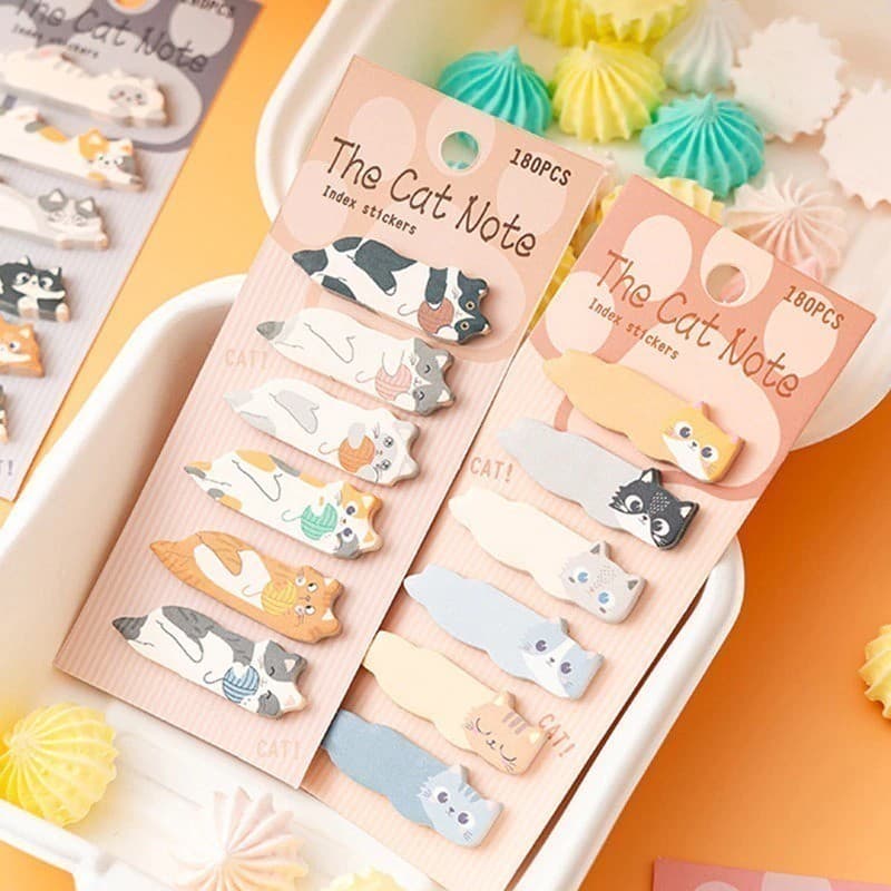 Kit 6 Stick Notes Gatinho Fofo Marcador de Página Adesivo 180 Folhas