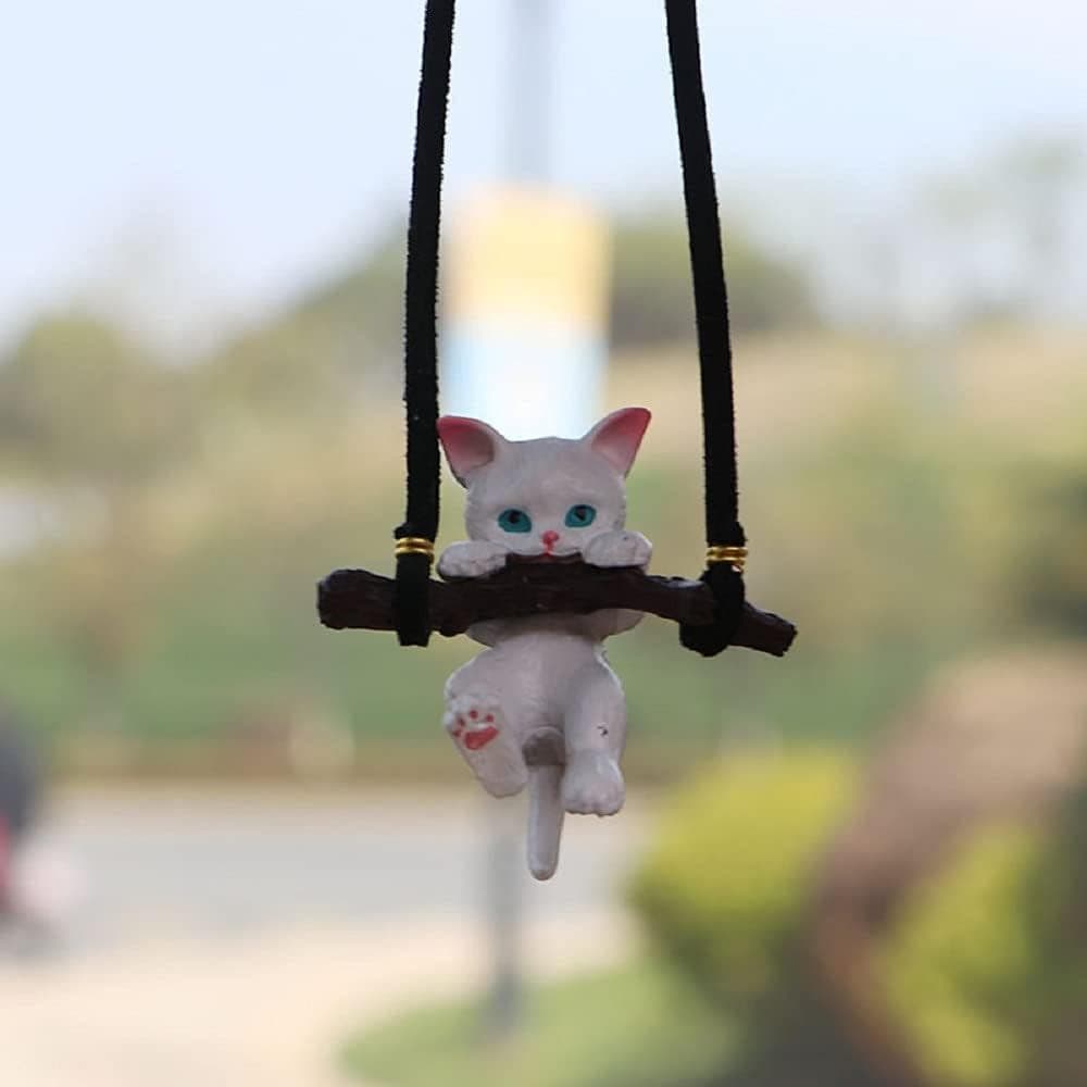 Pingente de Carro com Gato Fofo em Ramo para Espelhos Retrovisores Internos, Enfeites de Gatinho para Casa (1)