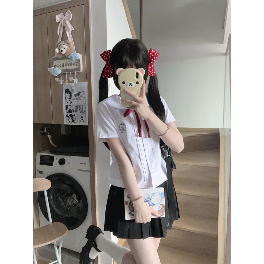 Tokyo Year-Old Times JK Camisa de manga curta feminina 2026 Novo estilo bordado Top gola boneca camisa branca verão