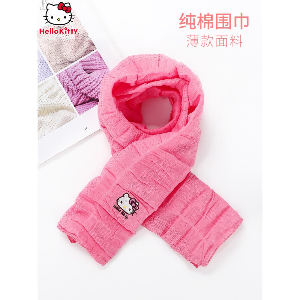 Hello Kitty Cachecol infantil primavera outono estilo fino menina bebê gaze lenço de seda infantil algodão puro desenho