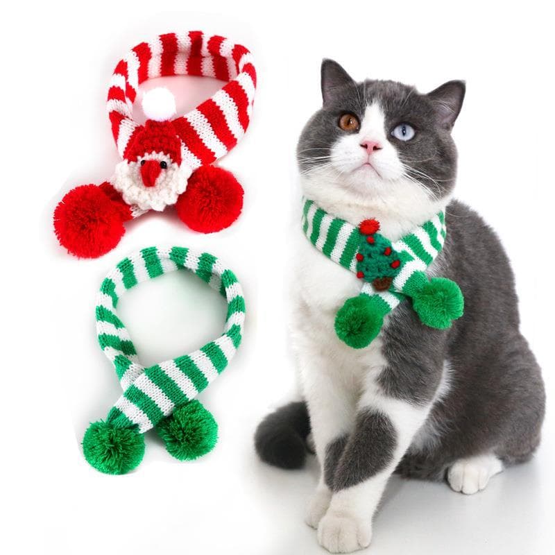 Cachecol de gato Natal fofo animal de estimação tricotado de lã estilo formal babador de gola ajustável de árvore de Pap