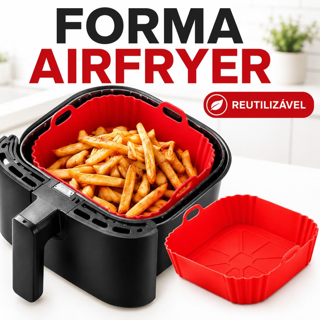 Kit Formas Silicone Quadrada 21CM Assadeira 17CM Air Fryer Forno Forma Fritadeira Alça Microondas
