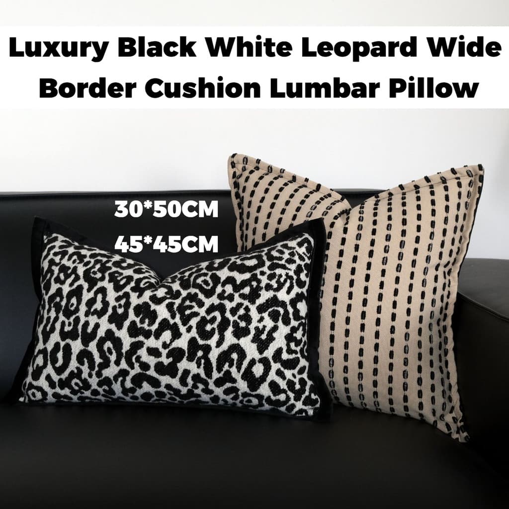 Retro leopardo impressão preto lado travesseiro capa de almofada preto branco luz luxo sofá cintura longa fronha
