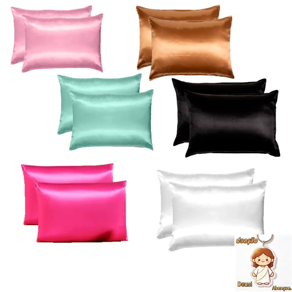 Kit 02 A 06 Fronhas De Cetim Anti Frizz (02 Pares) 70cm X 50cm Diversas Cores