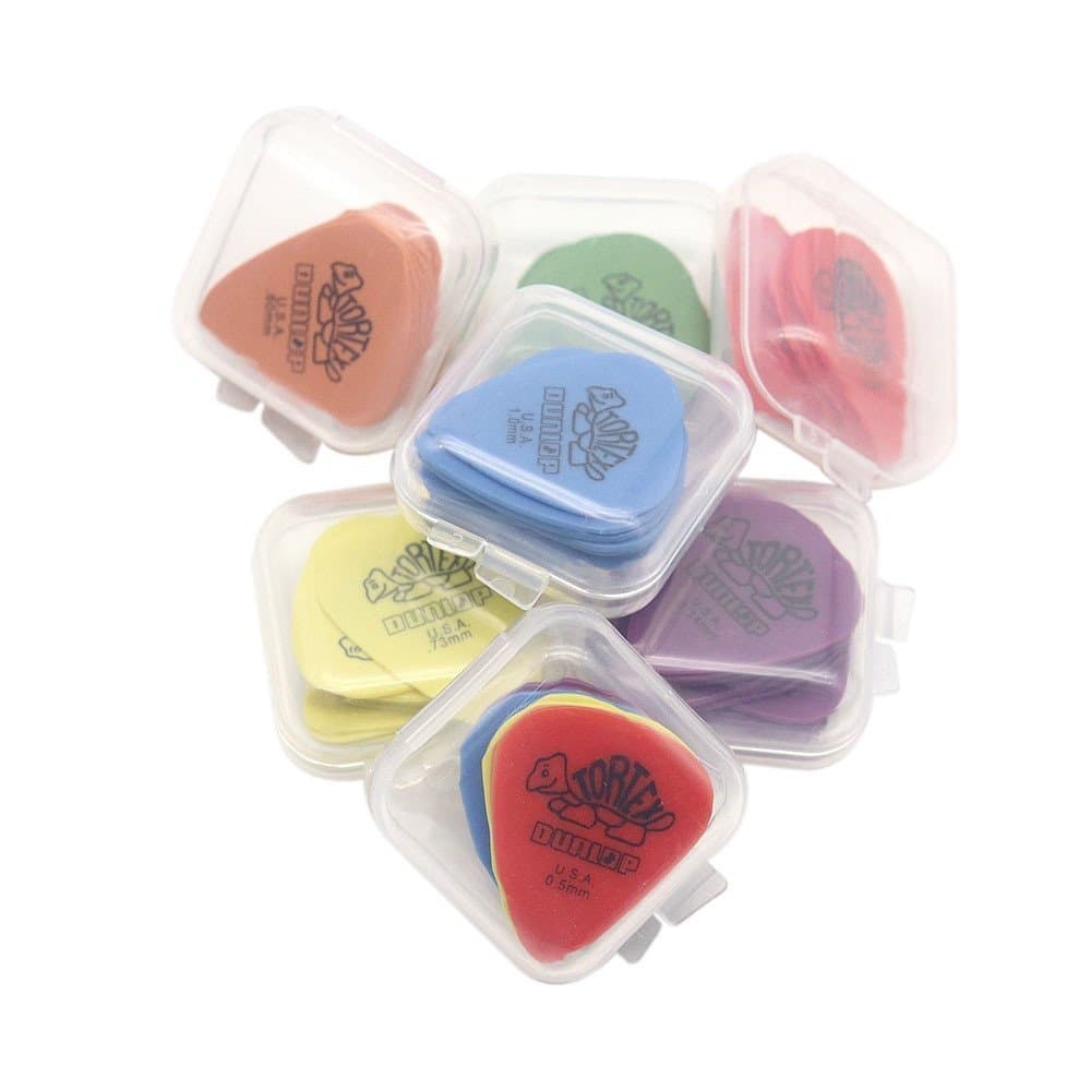 12 peças de guitarra elétrica dunlop pega peças de acessórios de 6 tipos de palhetas grossas com caixa