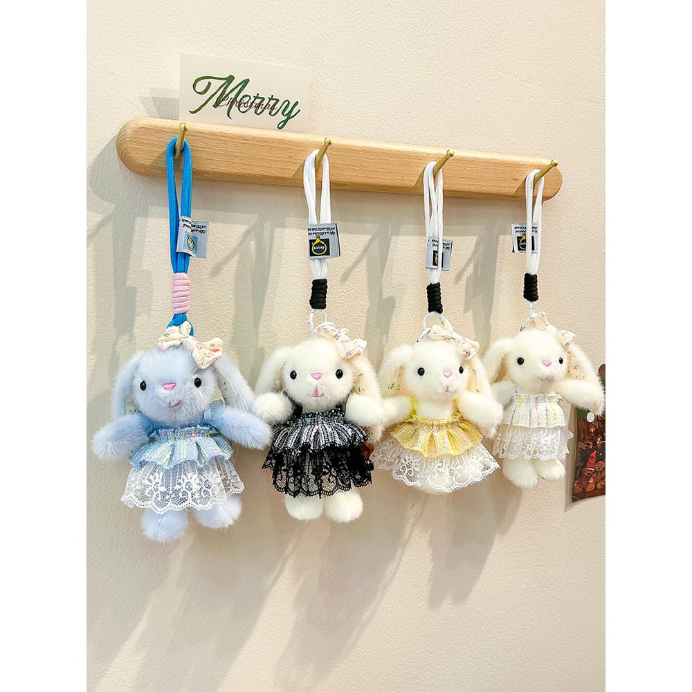 Bonito fragrância partículas cacau coelho boneca de pelúcia saia de renda Bowknot princesa saia coelho mochila pingente