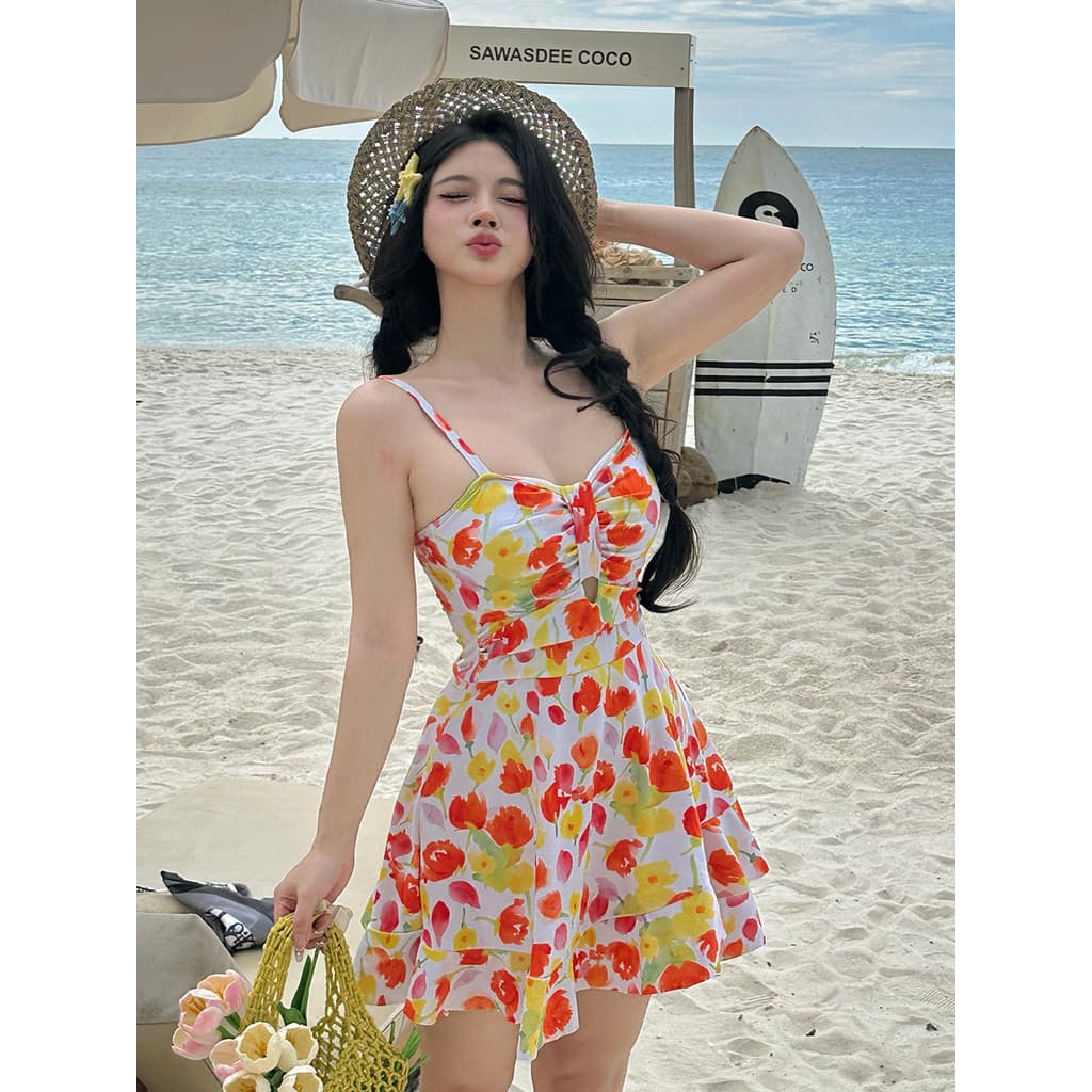 Férias francesas impresso estilingue saia maiô de uma peça feminino Plus Size gordura mm100kg capa barriga mais magro ol