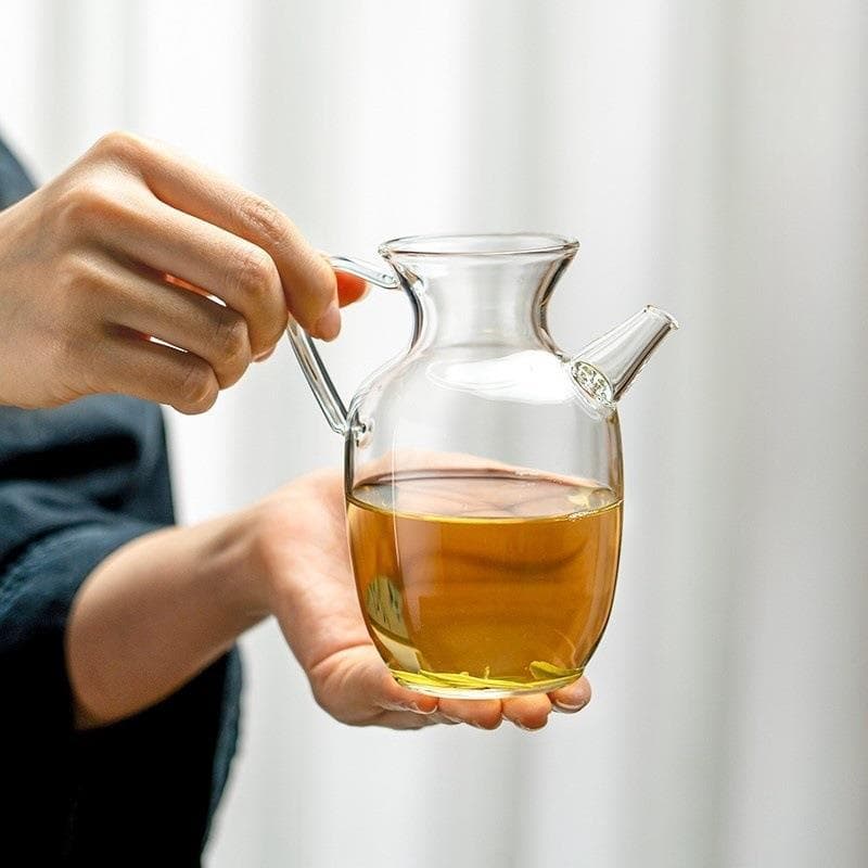 Simples transparente imitação de música de vidro pote de mão verde Jade em pó lidar com bule de chá verde resistente ao