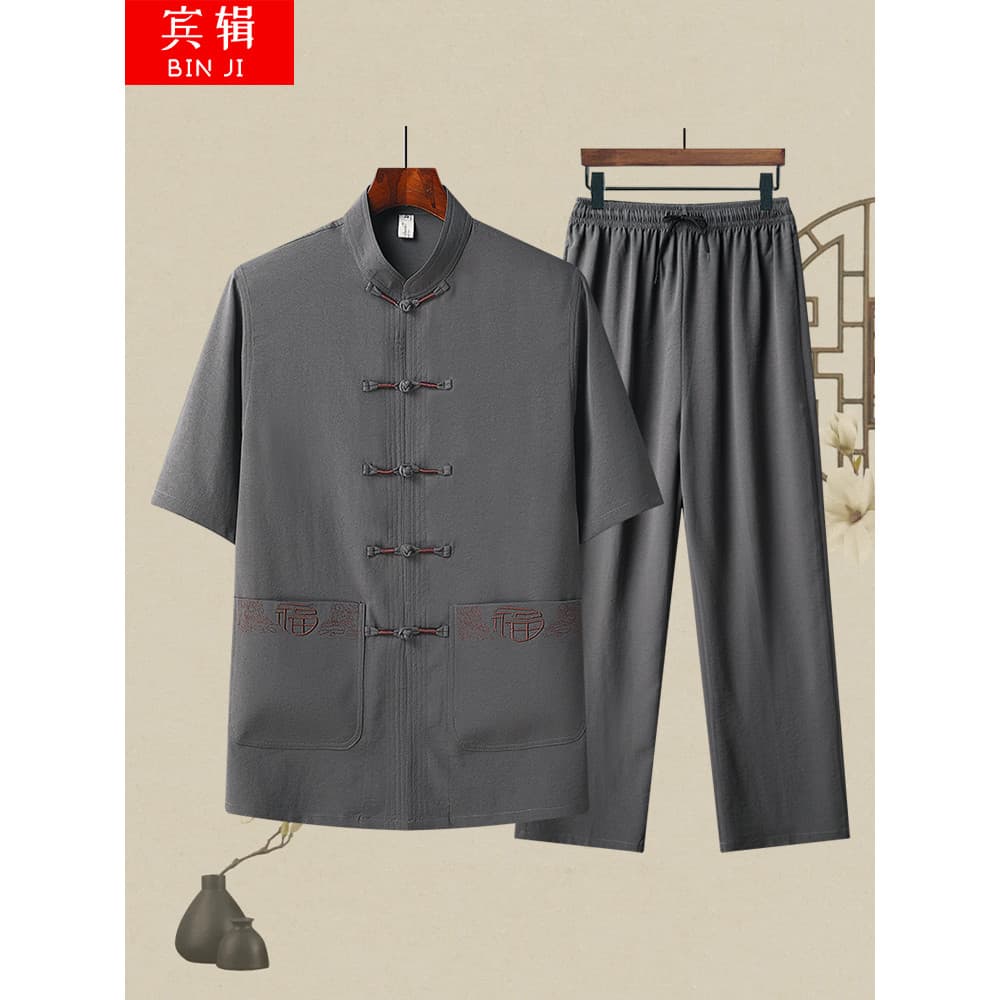 2026 verão novos produtos de meia-idade idosos Tang terno pai terno verão estilo chinês novo estilo chinês terno Multi-b