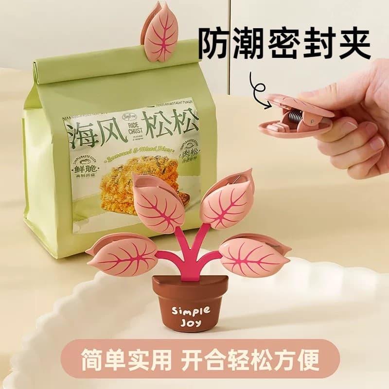 Clipe de vedação magnético em vaso de plantas verdes, clipe de vedação para geladeira, lanches de cozinha doméstica, à p
