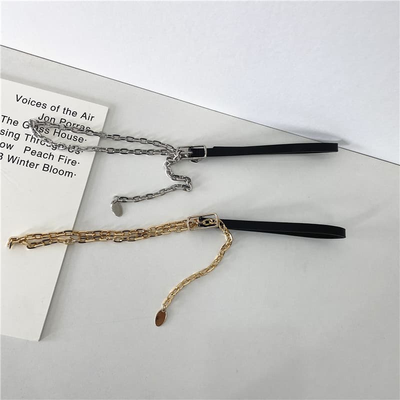 Japonês coreano ins estilo literário simples preto feminino cinto fino feminino versão coreana na moda cinto de corrente