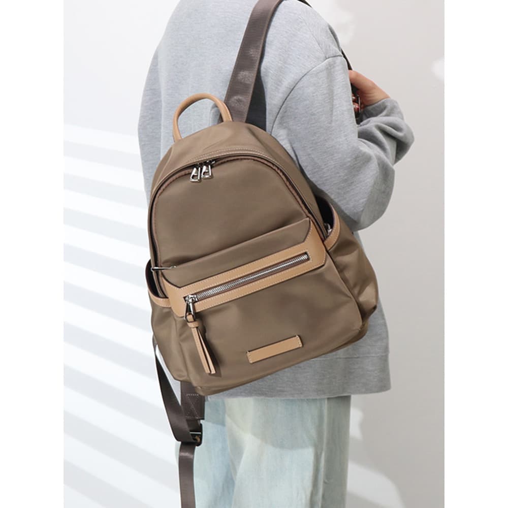 High-End impermeável náilon Oxford pano com mochila de couro genuíno feminino único lazer viagem mochila 2026 novo estil