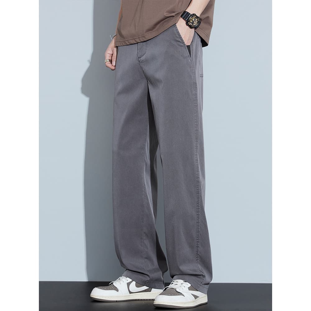 Calças casuais masculinas verão novo estilo Lyocell Tencel calças retas All-Match gelo seda estilo fino solto calças de