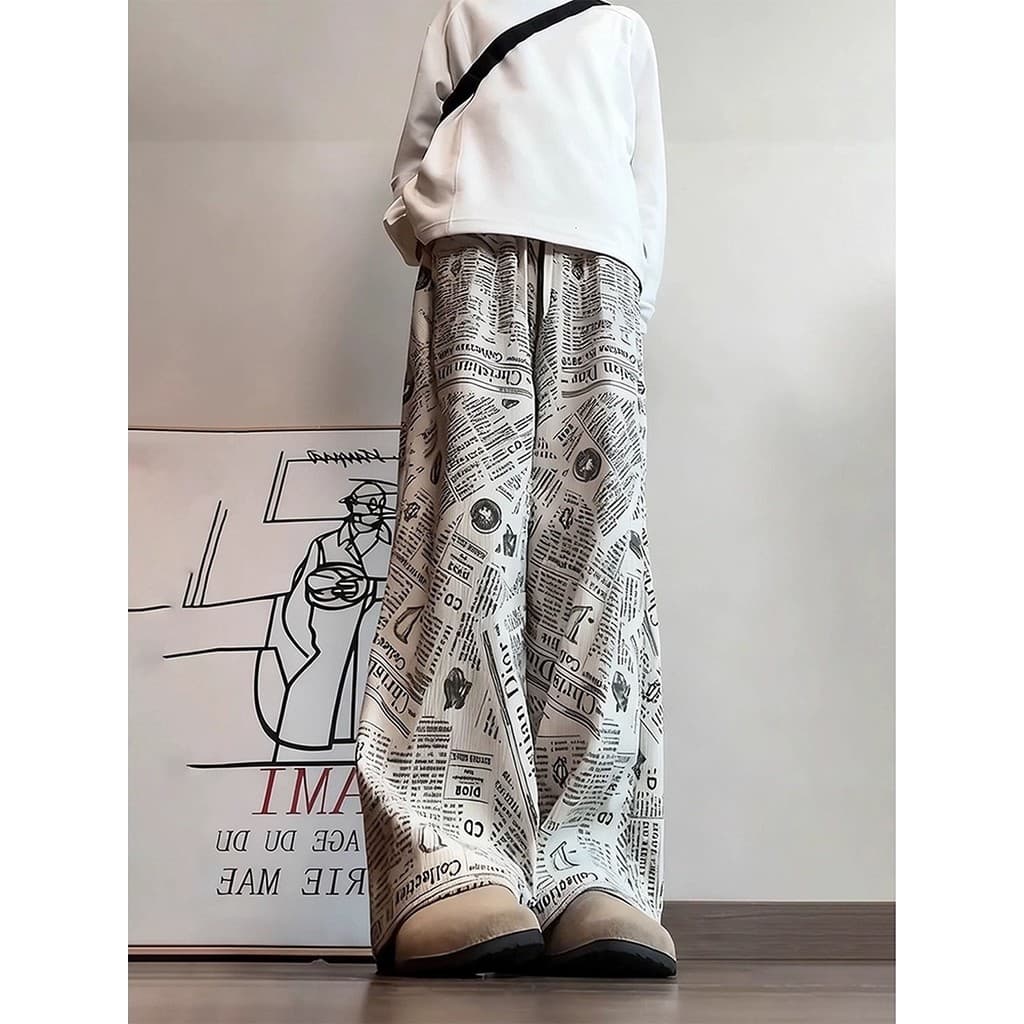 Verde do exército pictórico calças impressas completas americano Retro masculino outono nicho Design Sweatpants solto Ca