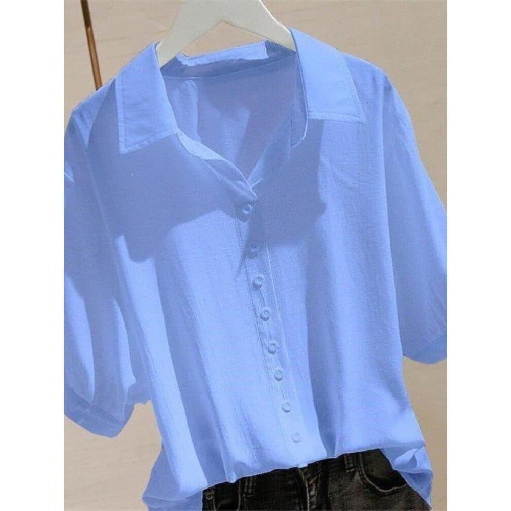 Algodão com decote em V camisa de manga curta feminina verão estilo fino 2025 novo estilo versão coreana solta tamanho g