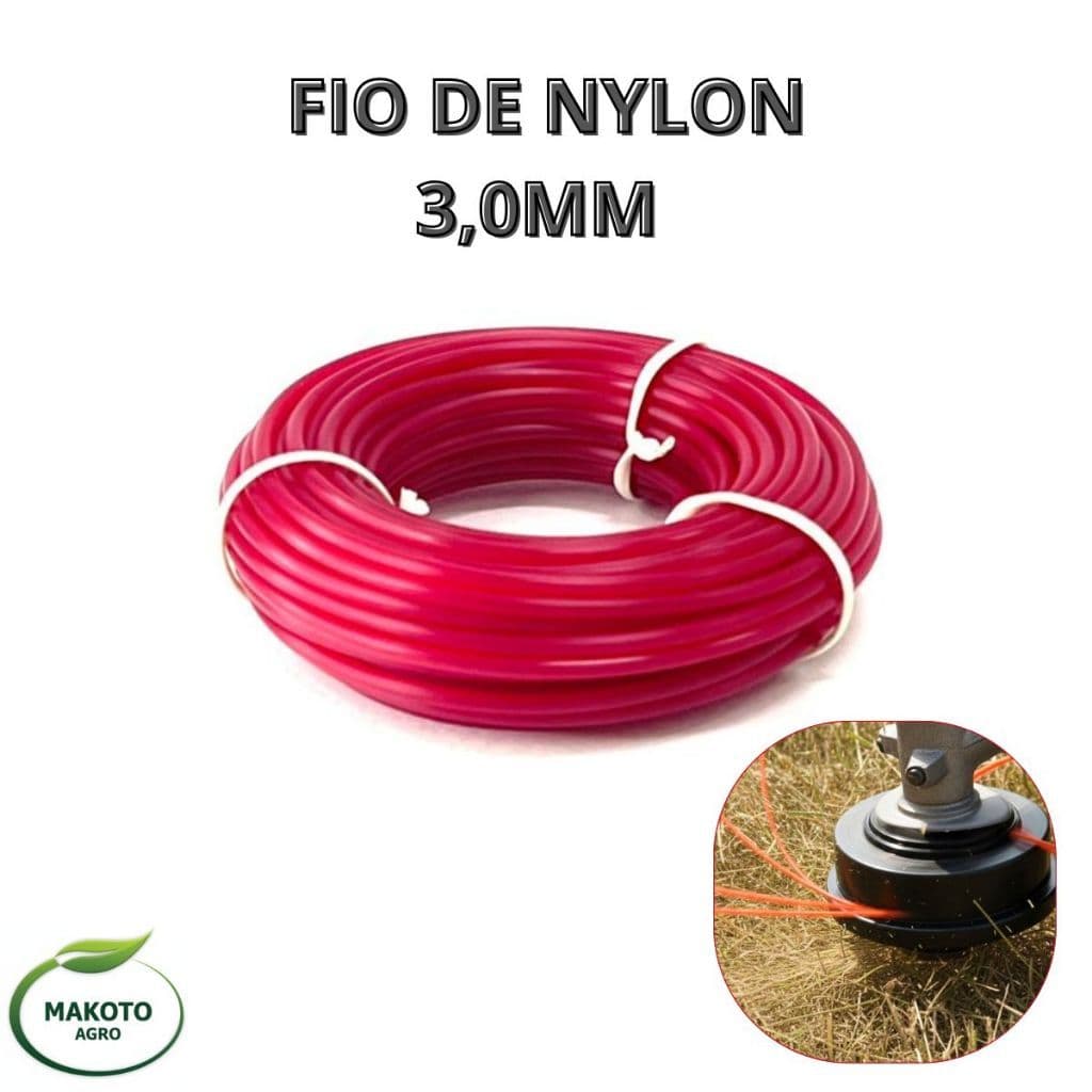 Fio Nylon Vermelho 3,0mm 100g Para Roçadeira Cortador