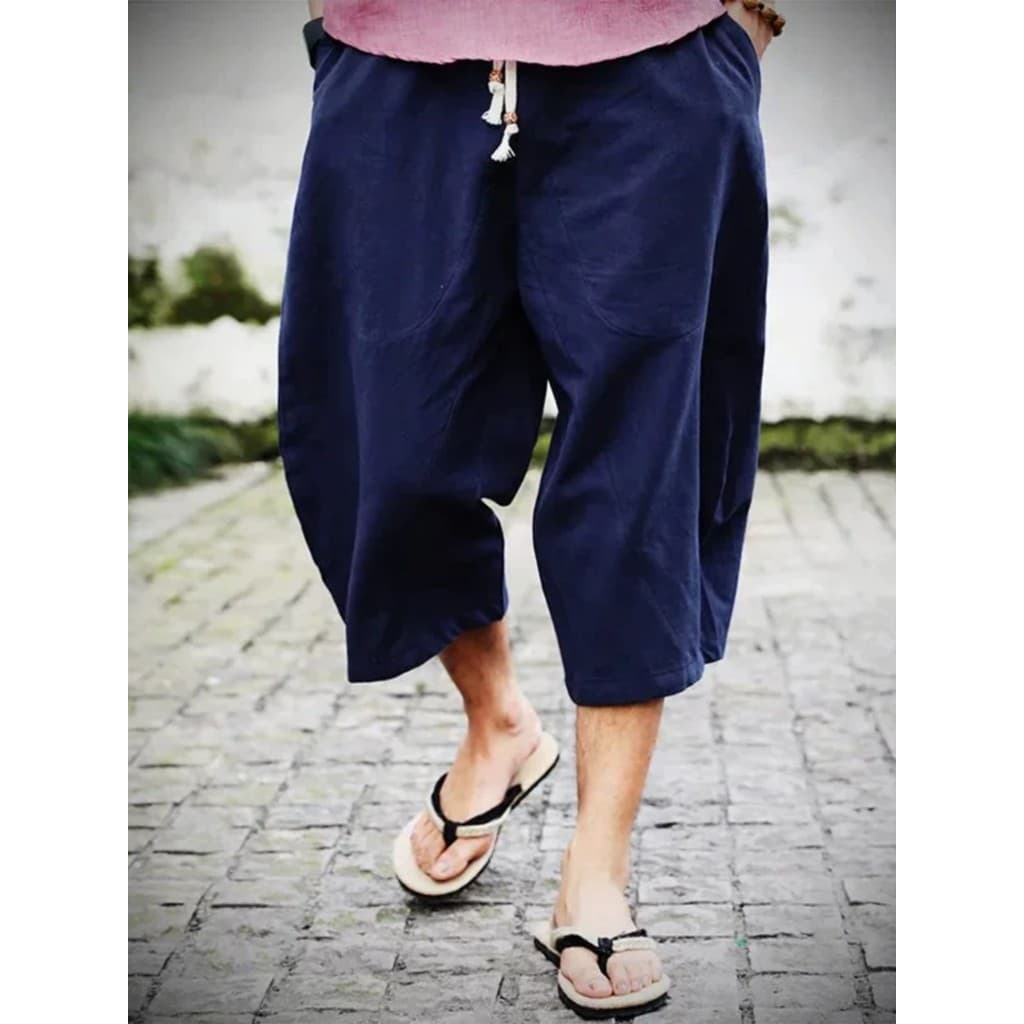 Verão fino calças soltas dos homens estilo chinês calças de linho cortadas algodão linho calças casuais Shorts ca