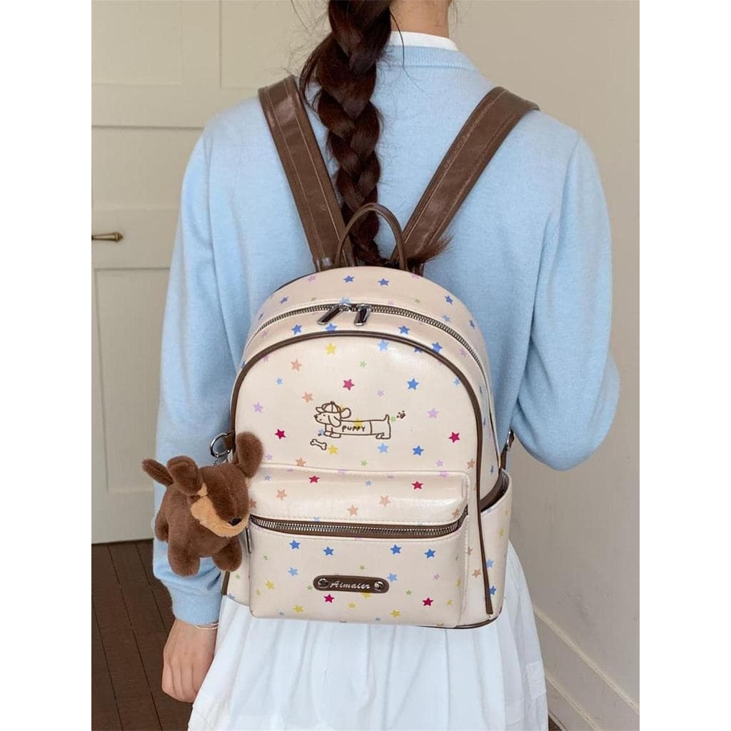 Mochila longa ao vivo de alto valor, moda feminina, bege, pequena, fresca, diária, bolsa escolar, desenho animado, mochi