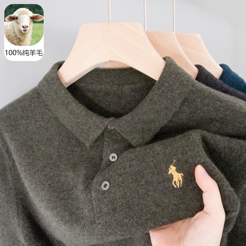 100 camisola pura masculina gola polo camisola de meia-idade pai usar outono inverno novo estilo Jiaxing Yen lã Sw