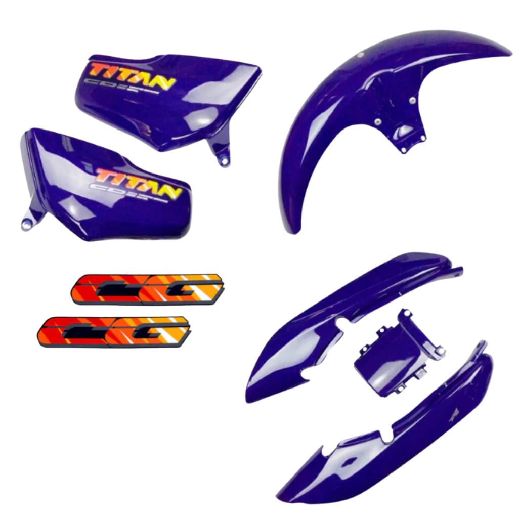 Kit Carenagem Cg Titan 125 Azul 1995 1996 1997 1998 1999 + Kit Adesivos  Azul Enseada e Biscaia Pintado Envernizado